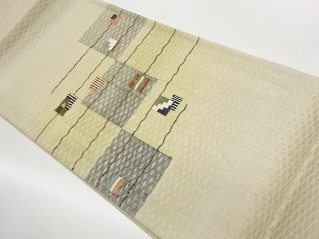 JAPANESE FUKURO OBI FOR SUMMER / WOVEN ABSTRACT SHIKISHI PATTERN